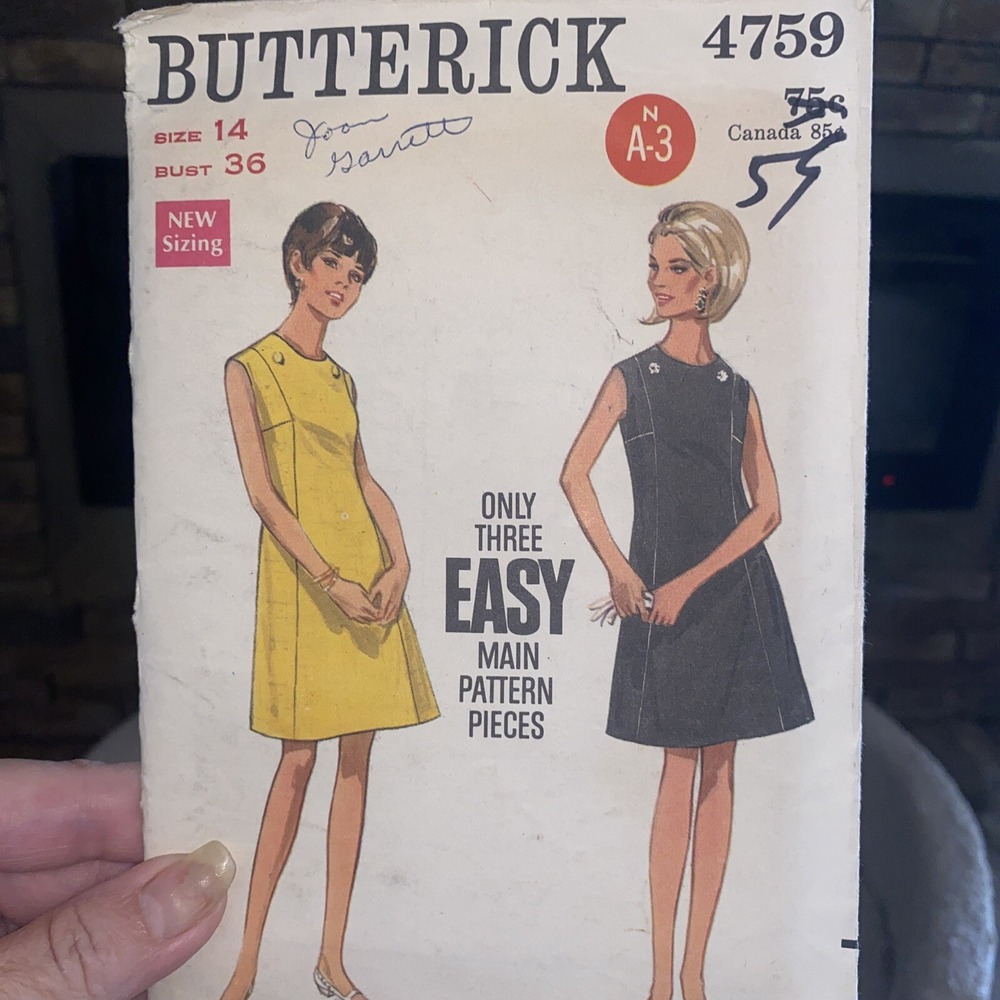 Vintage Butterick 4759 Dress Sewing Pattern Size 14 Bust 36 A-Line Princess Seam